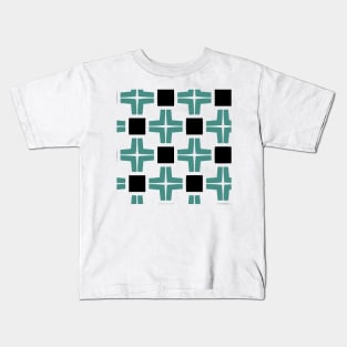 Vintage Style 60's New Jersey Deli Green Cross and Black Square pattern Kids T-Shirt